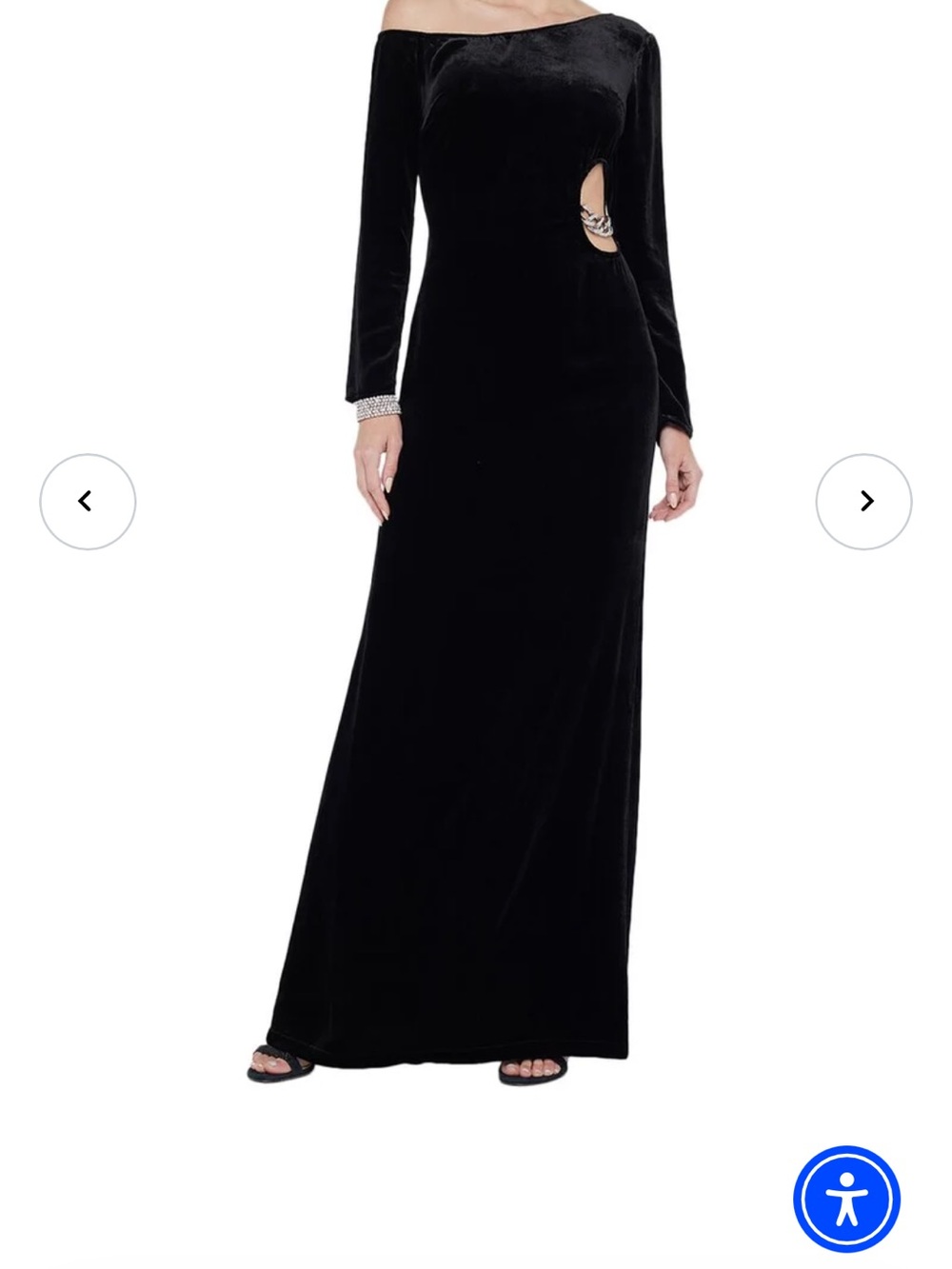 NWT L”Agence Off-Shoulder Black Velvet Evening Gown with Side Cutout, Sz 6